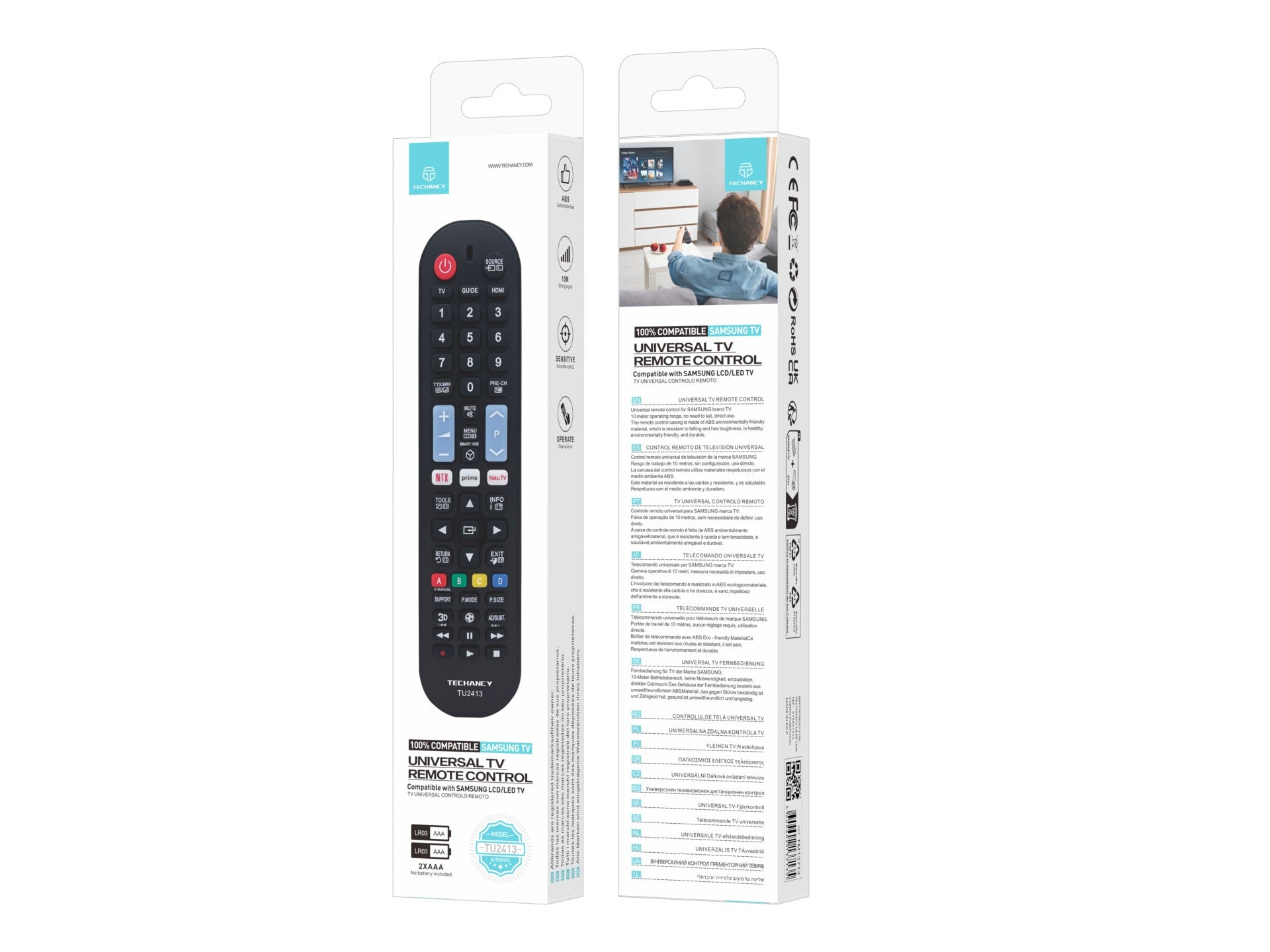 Techancy TU2413 TV Remote Control, Compatible with Samsung Televisions, Automatic Pairing with No Setup