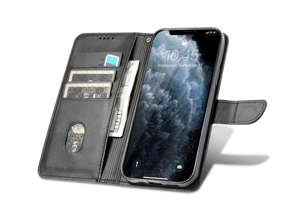 Leather Flip Phone Case with 3 Card Slots, KX5600, Stand Function and Drop Protection, Compatible with iPhone 14 Pro Max, Black