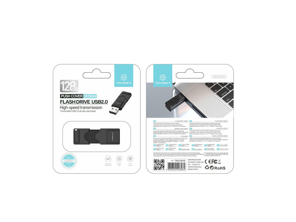 Techancy USB Flash Drive 128GB Black LB2901, USB 2.0, Compatible with PC/Mobile/Mac, Secure File Storage