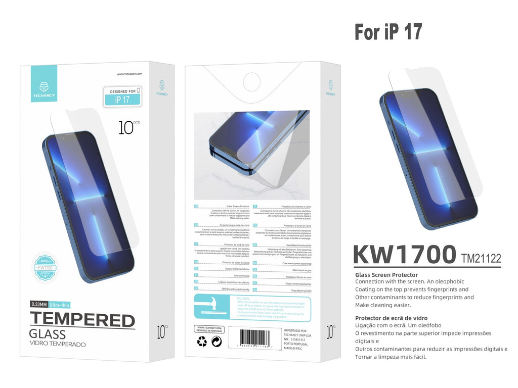 Techancy Tempered Glass Screen Protector for iPhone 17 KW1700, 0.33MM Ultra-Thin, Anti-Fingerprint, Anti-Scratch, HD Transparent