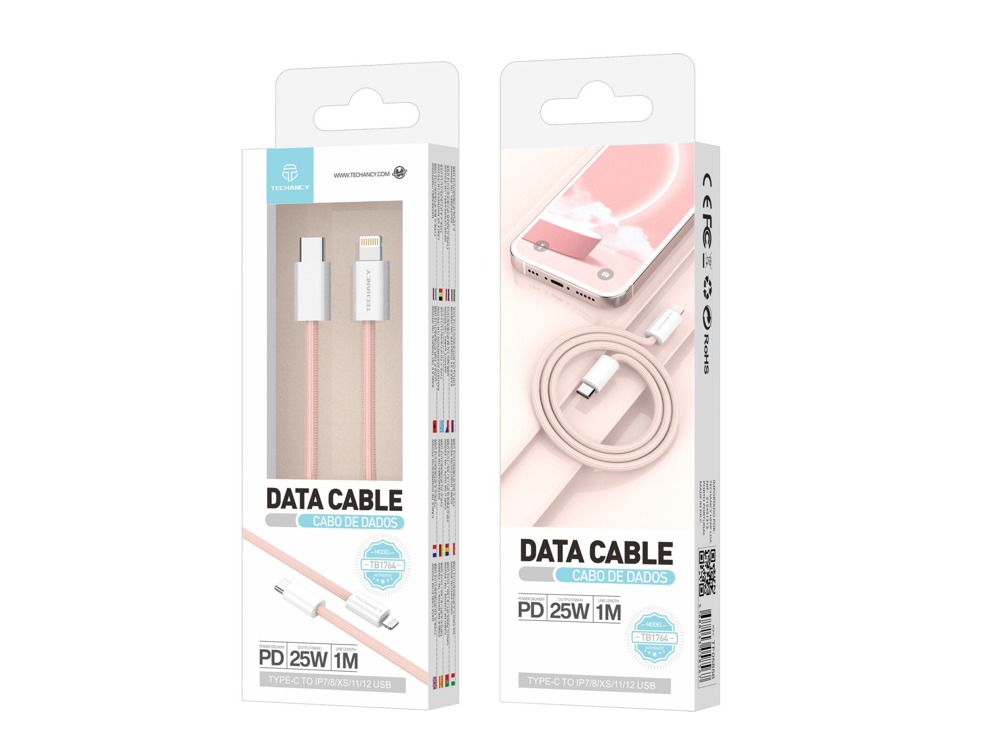 Techancy PD-iPXS/11-14 25 W data cable, TB1764, 1 m, pink