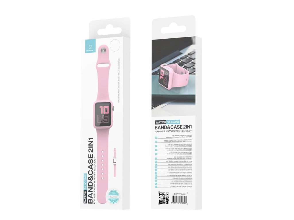 Techancy silicone watch strap, KC2115, with screen protector, compatible with Apple Watch 40mm, pink