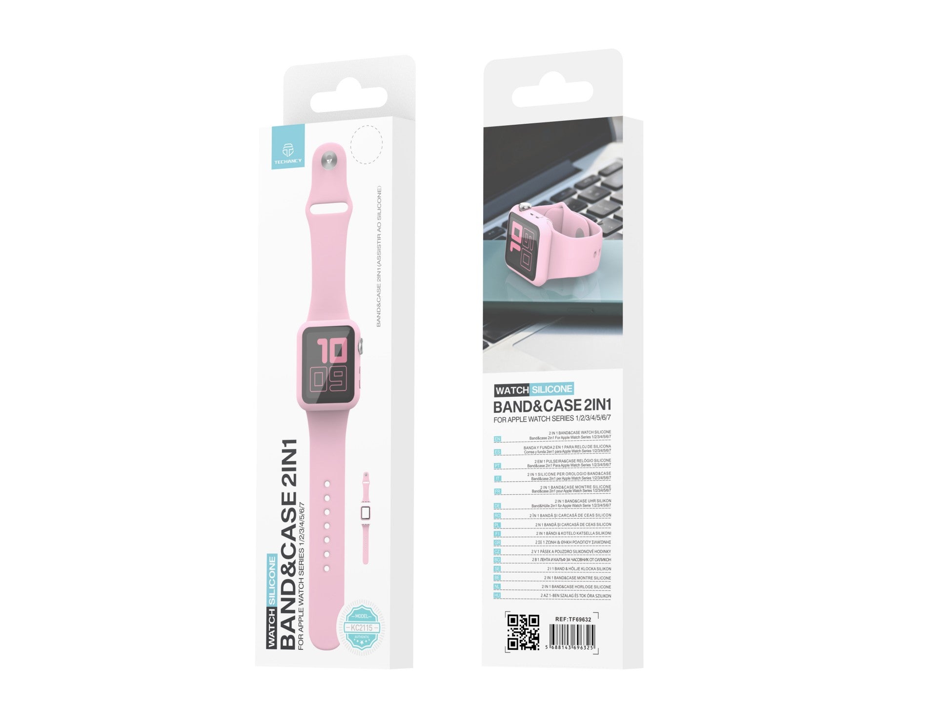 Techancy silicone watch strap, KC2115, with screen protector, compatible with Apple Watch 40mm, pink