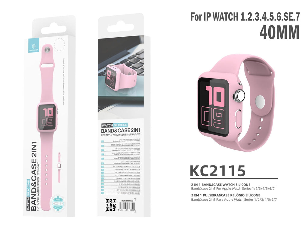 Techancy silicone watch strap, KC2115, with screen protector, compatible with Apple Watch 40mm, pink