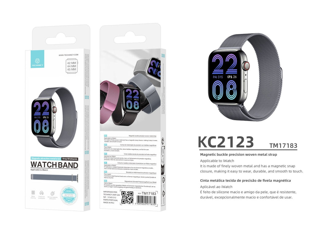 Techancy Grey Magnetic Metal Strap KC2123, Replacement Strap, Compatible With Apple Watch Series: 42mm/44mm/45mm,