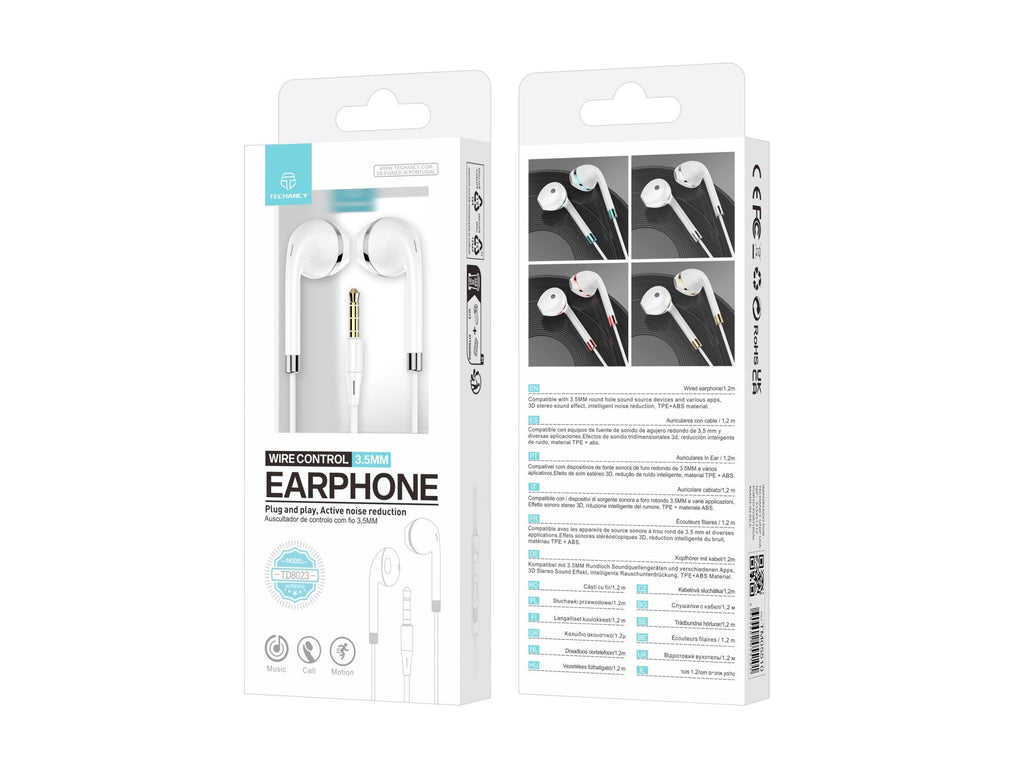 Techancy Wired Earphones TD8023, 3.5mm Jack, In-line Control, HD Microphone, 1.2m Cable