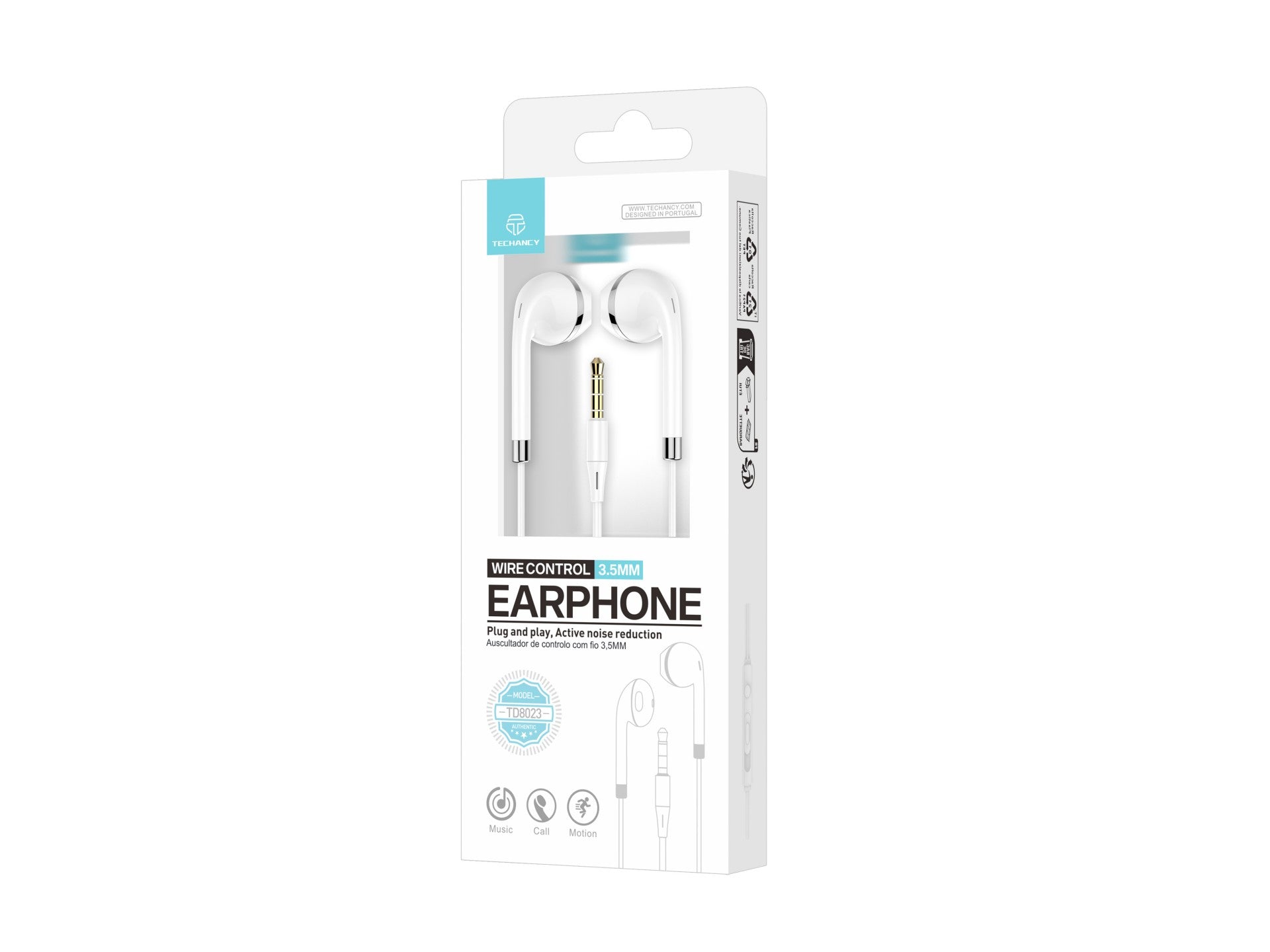 Techancy Wired Earphones TD8023, 3.5mm Jack, In-line Control, HD Microphone, 1.2m Cable