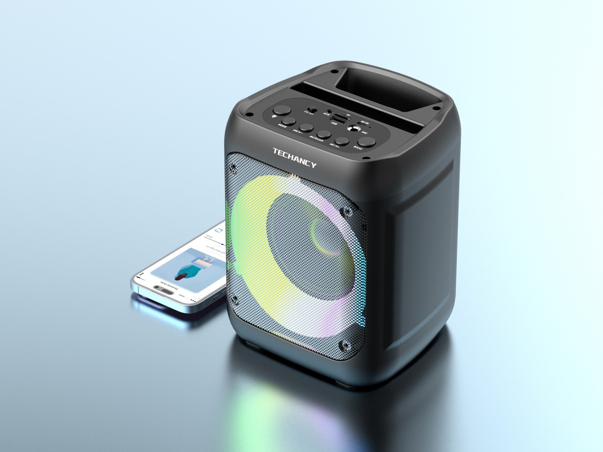 Techancy Altifalante Bluetooth Sem Fios  TH2635, 5 W/4 Polegadas, Som Estéreo Tws, Ritmo De Luz Led, Entrada De Microfone