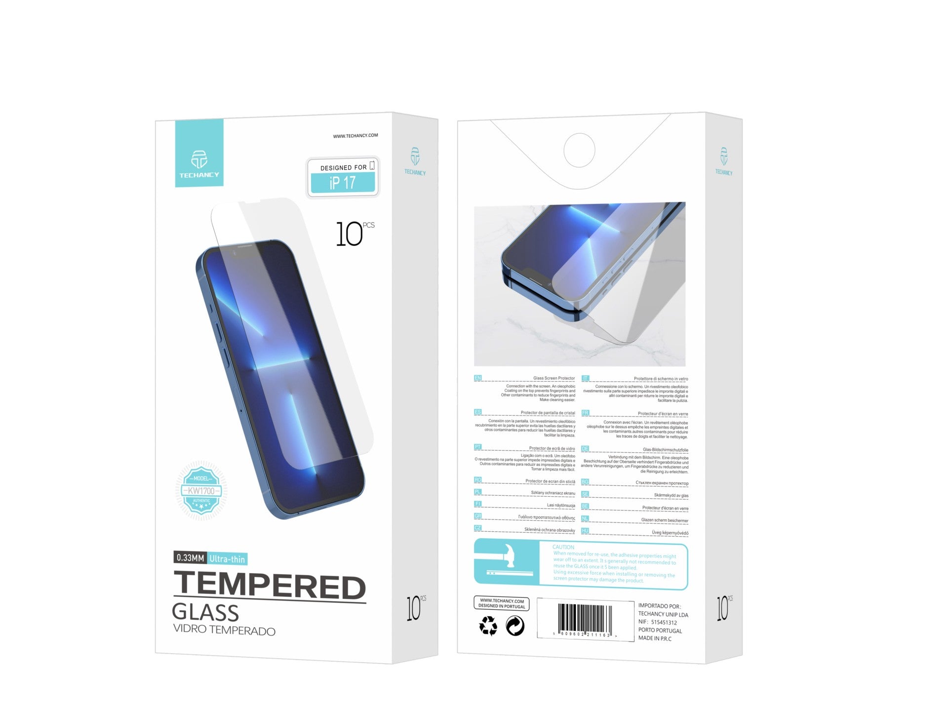 Techancy Tempered Glass Screen Protector for iPhone 17 KW1700, 0.33MM Ultra-Thin, Anti-Fingerprint, Anti-Scratch, HD Transparent