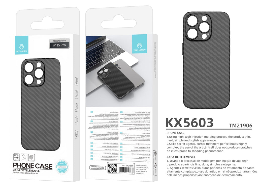 Techancy Ultra-Thin Carbon Fiber Phone Case KX5603, Compatible With iPhone 15 Pro, 0.5mm PP Material.