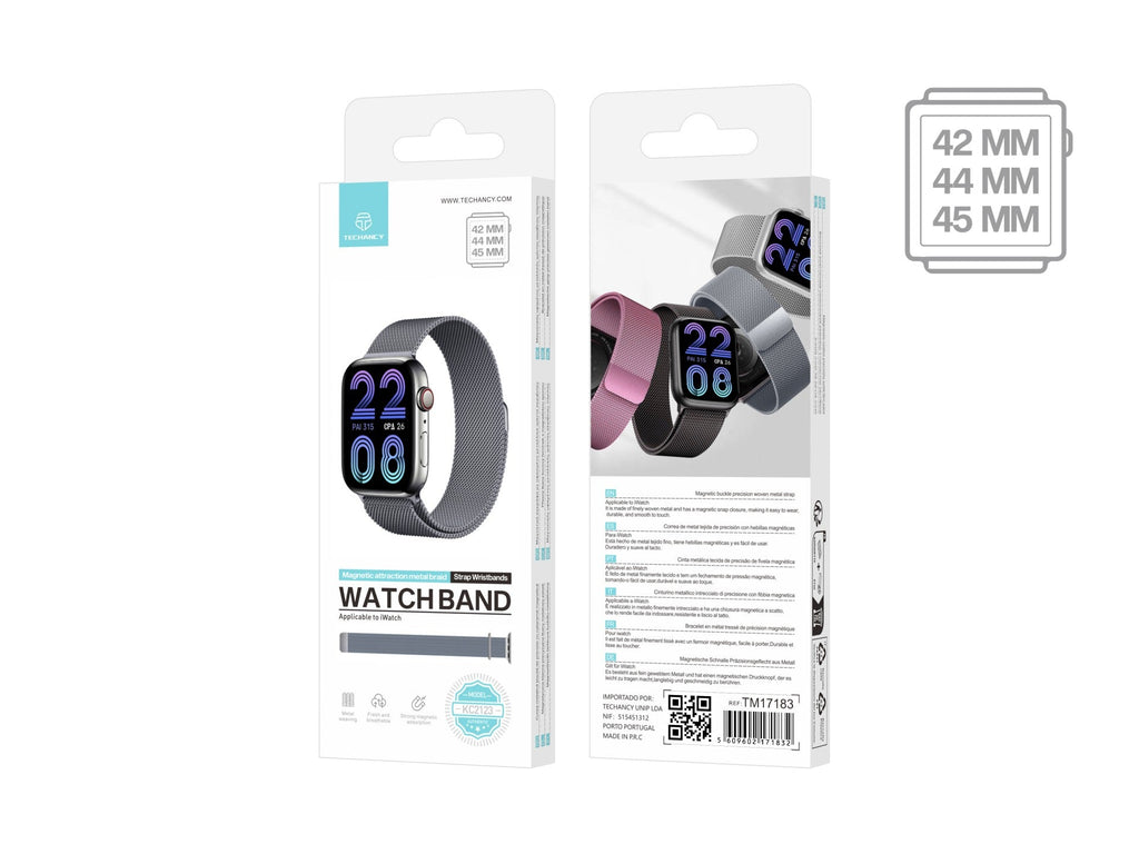 Techancy Grey Magnetic Metal Strap KC2123, Replacement Strap, Compatible With Apple Watch Series: 42mm/44mm/45mm,